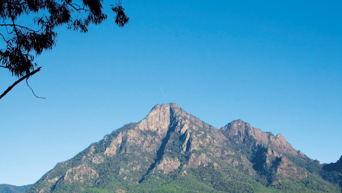 Mount Barney with farmland in foreground.