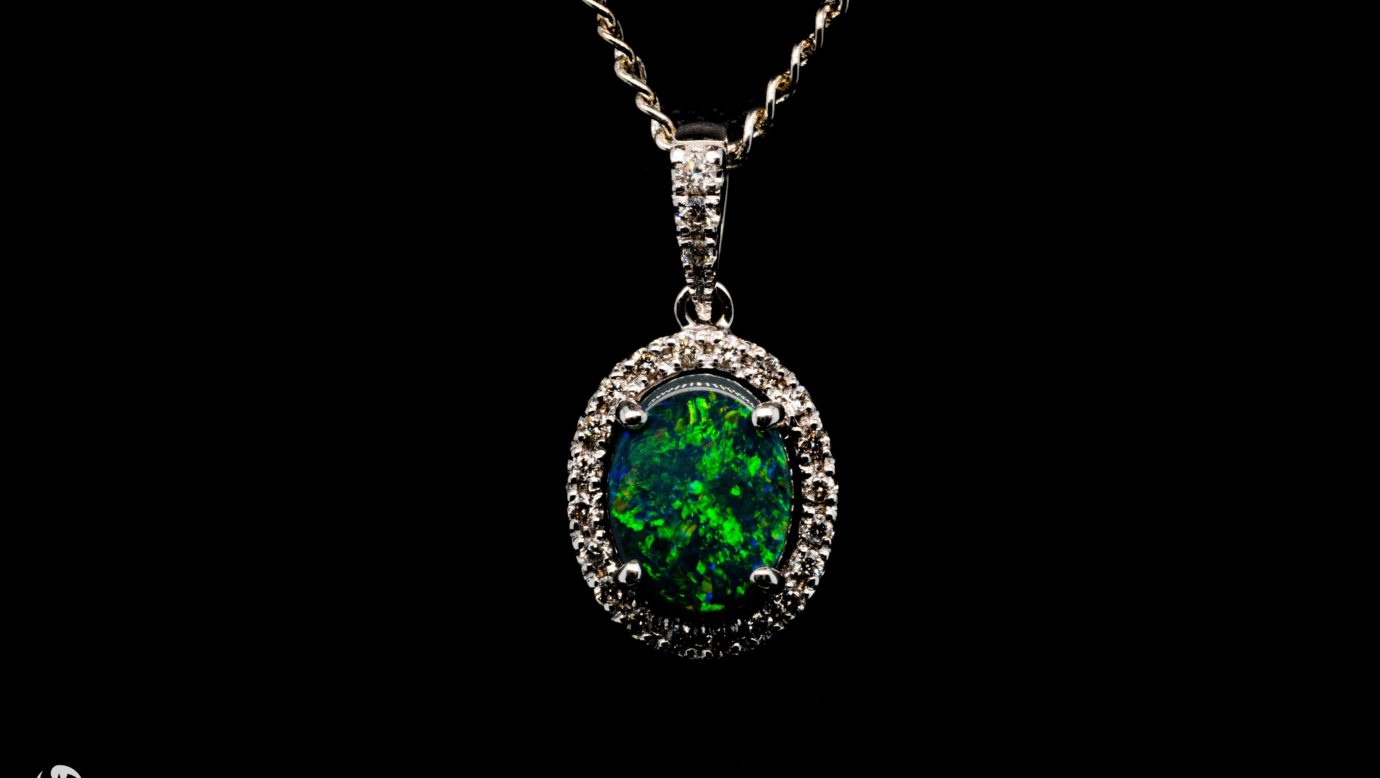 Green opal Pendant with Diamonds
