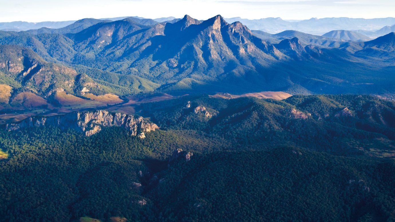 A range of ancient volcanic mountains