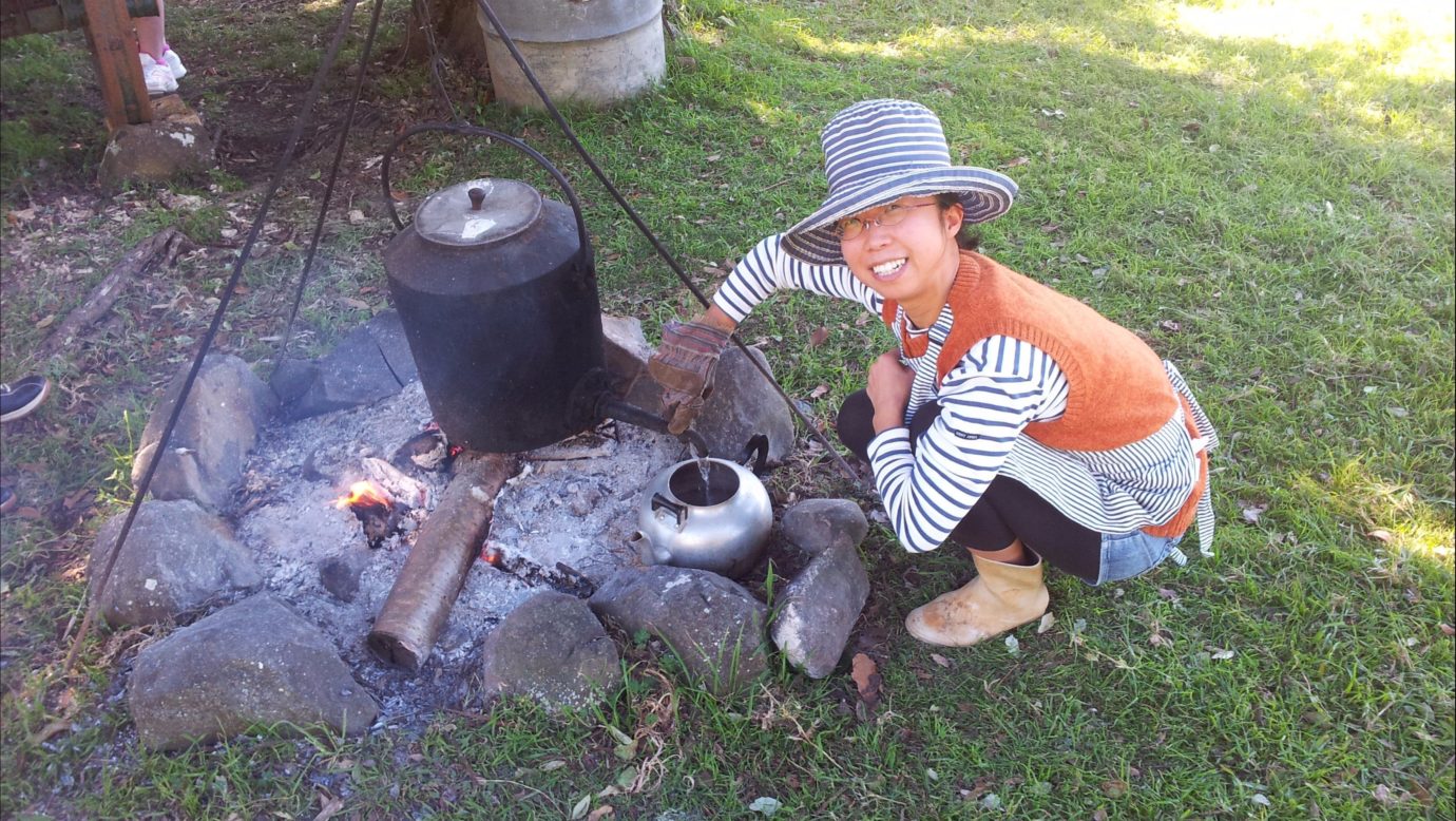 Making billy tea at Mystery Mountain Farmstay