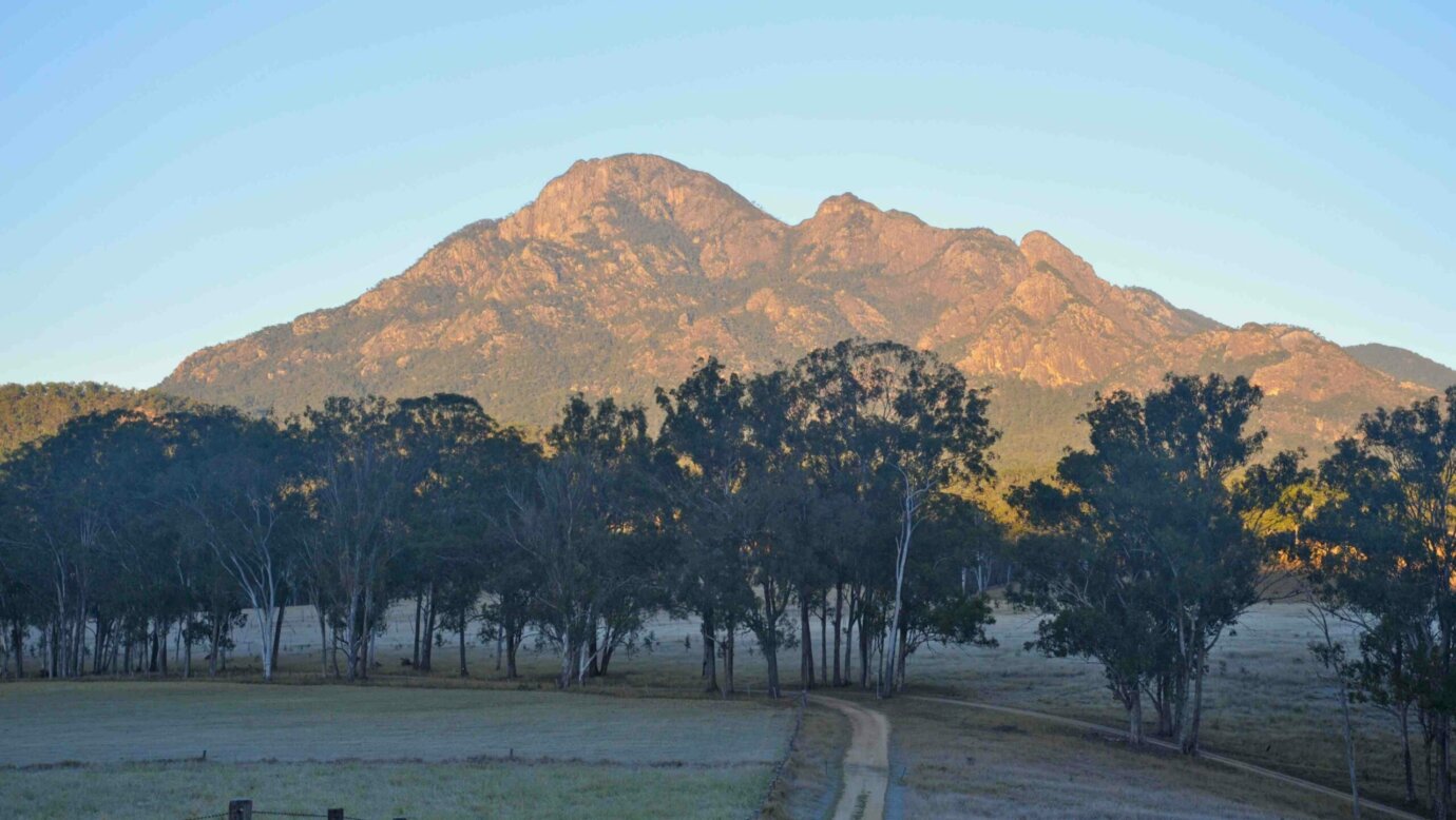 A late afternoon view of Mt Barney from our front gate