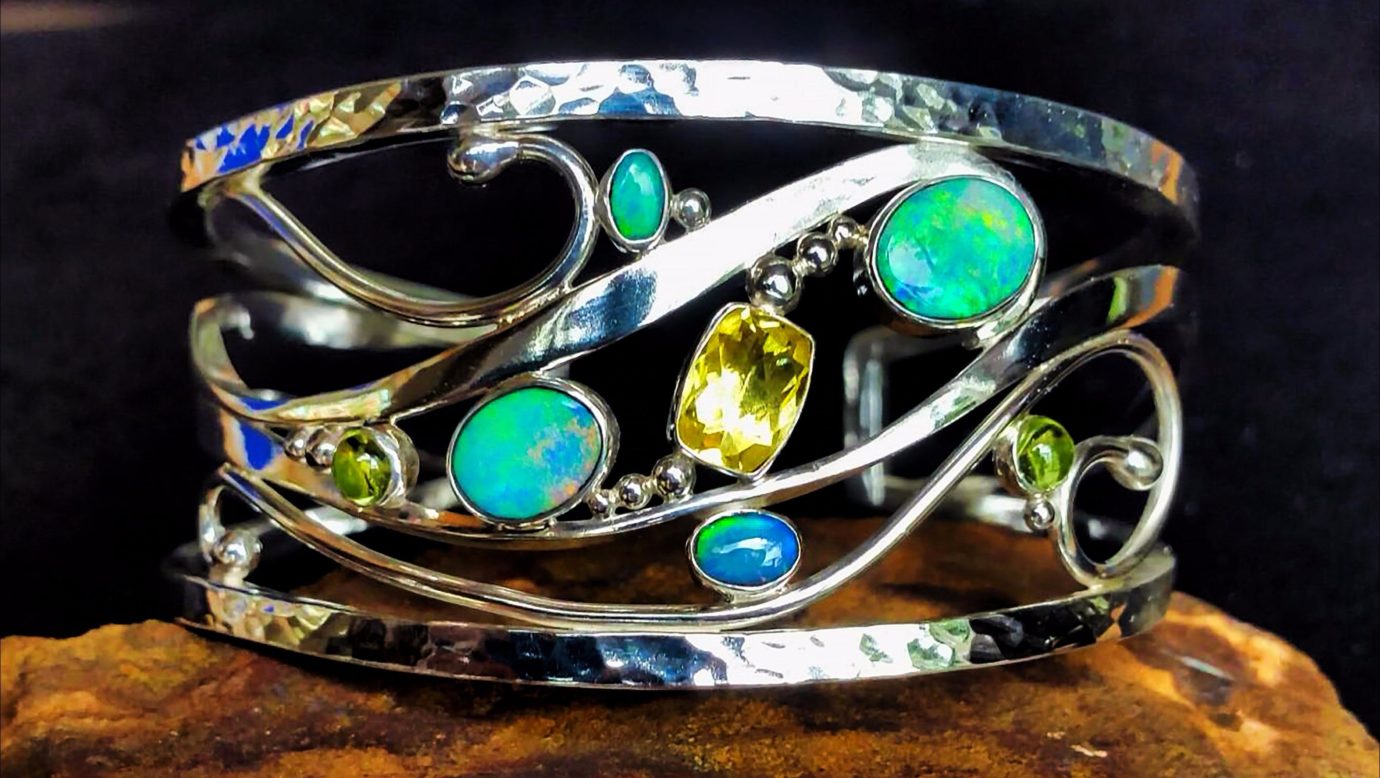 Beautiful Silver Opal Cuff Bangle Australian Outback Opals Tamborine Mountain