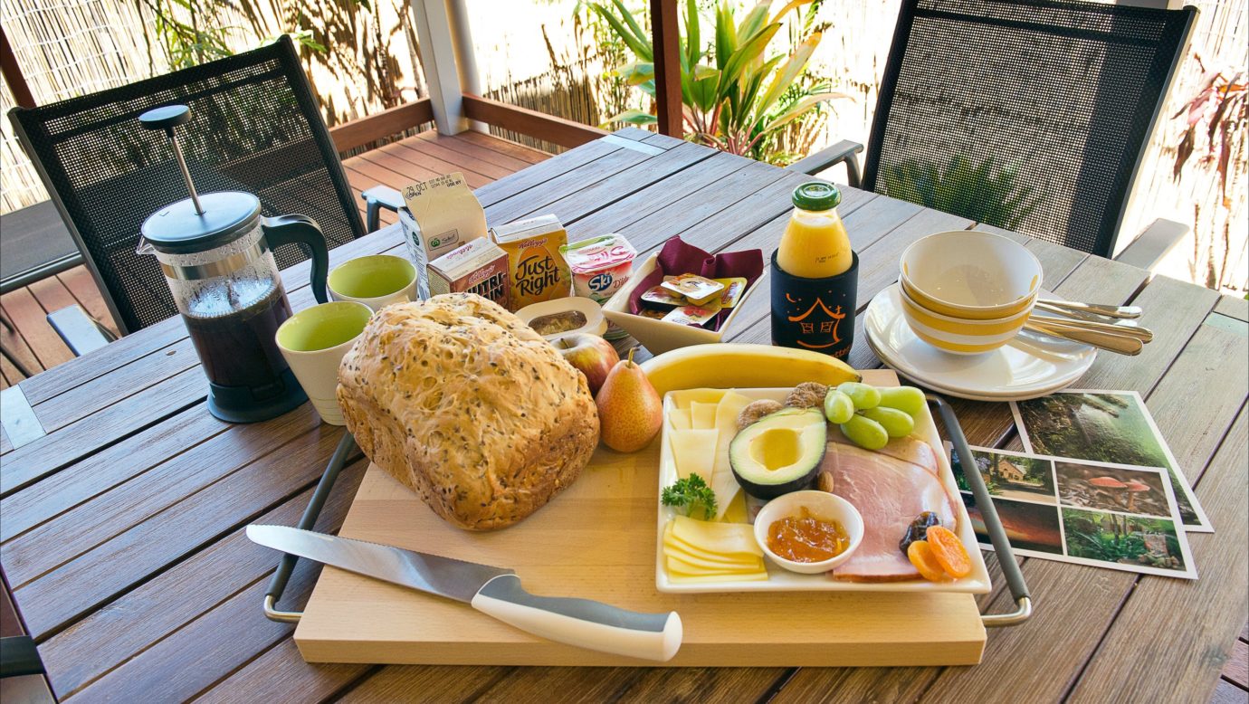 Local produce and homemade bread for breakfast