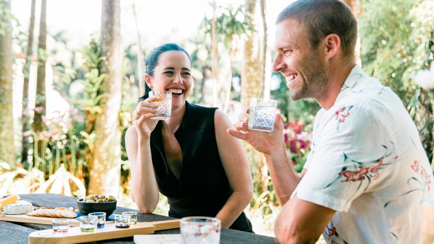 Couple drinking rainforest bar