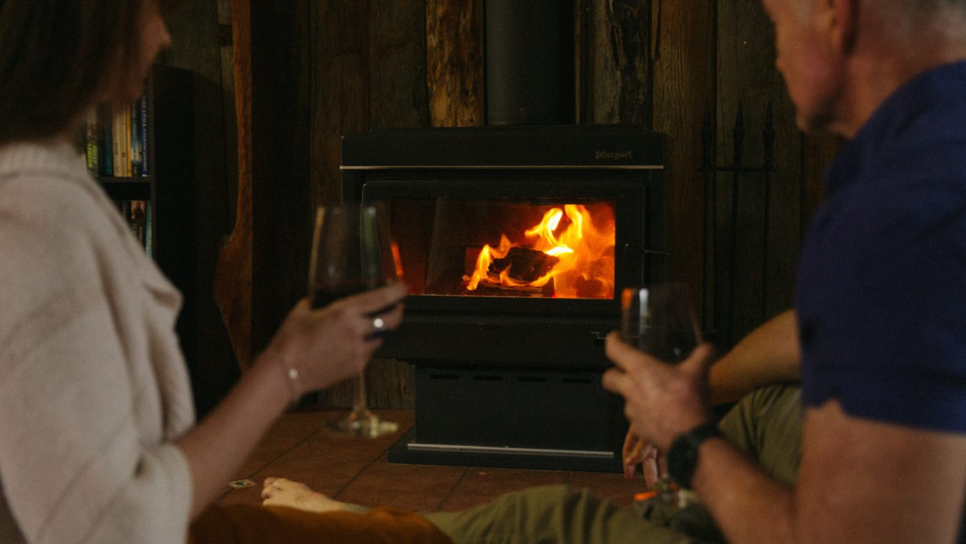 Enjoying an indoor fire in one of the cottages