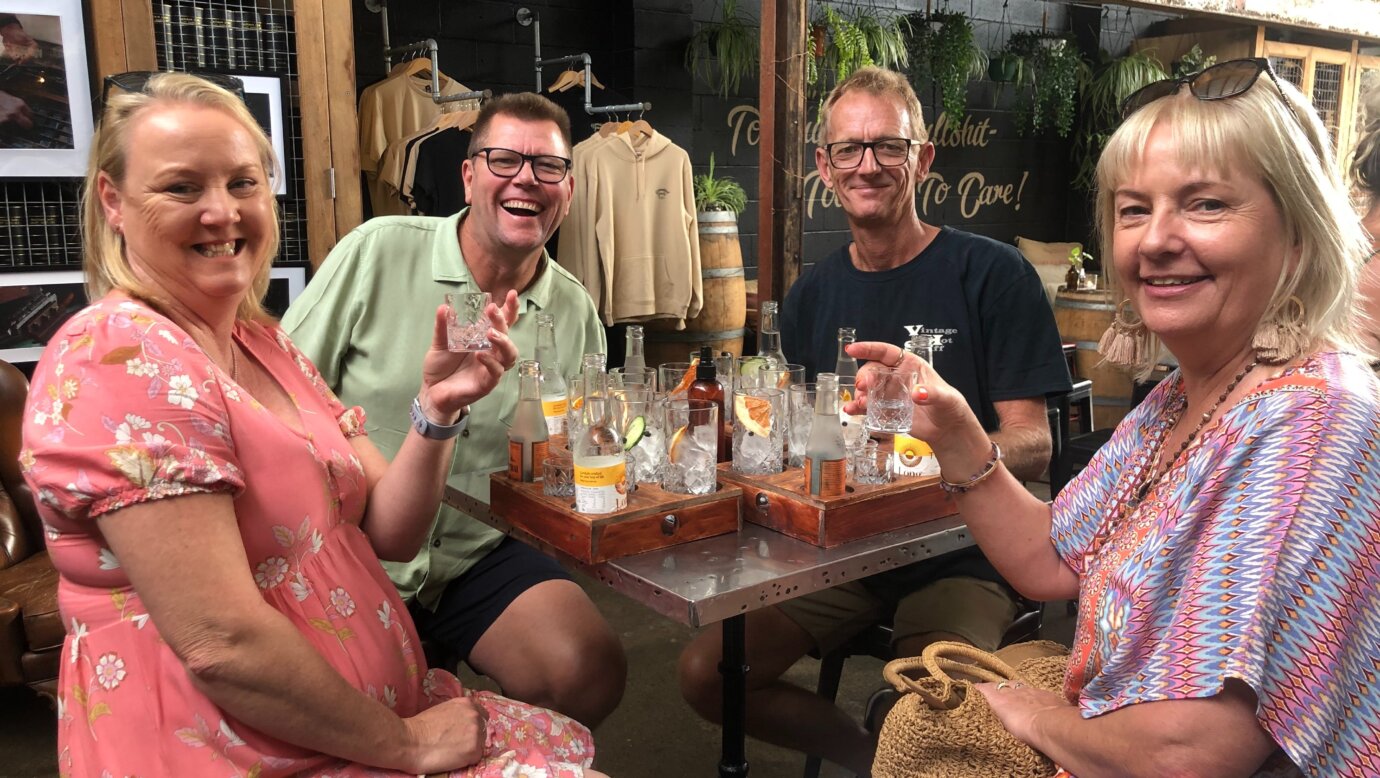 All smiles at a local gin distillery