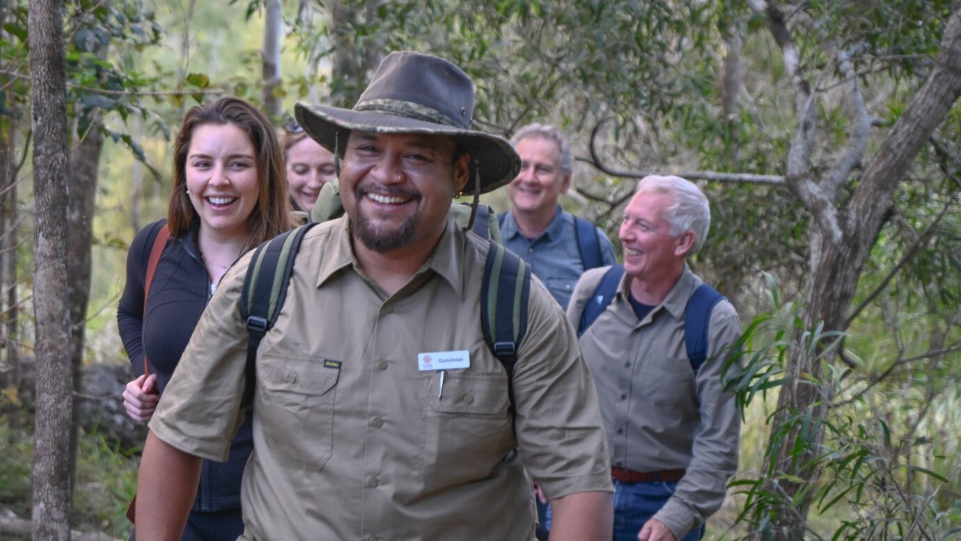 The host of Yarriba Dreaming shares his cultural knowledge with small walking groups.