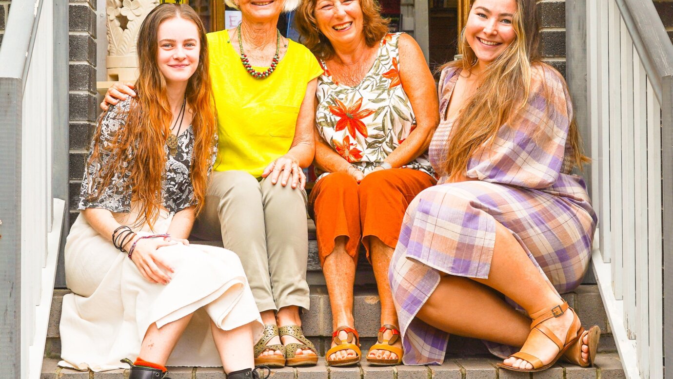 Women sitting on steps
