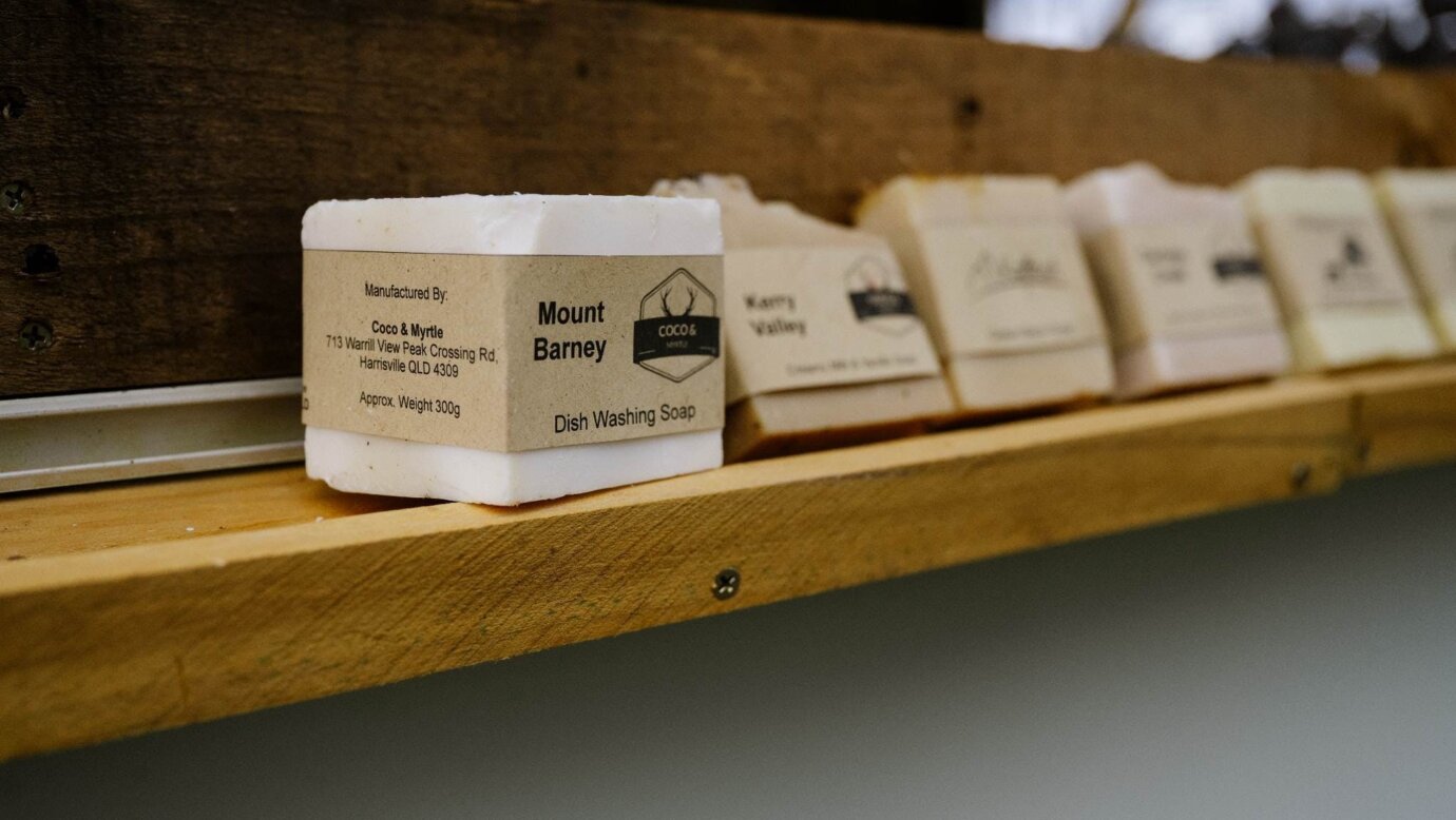 A range of natural soaps on display in the farm gate shop