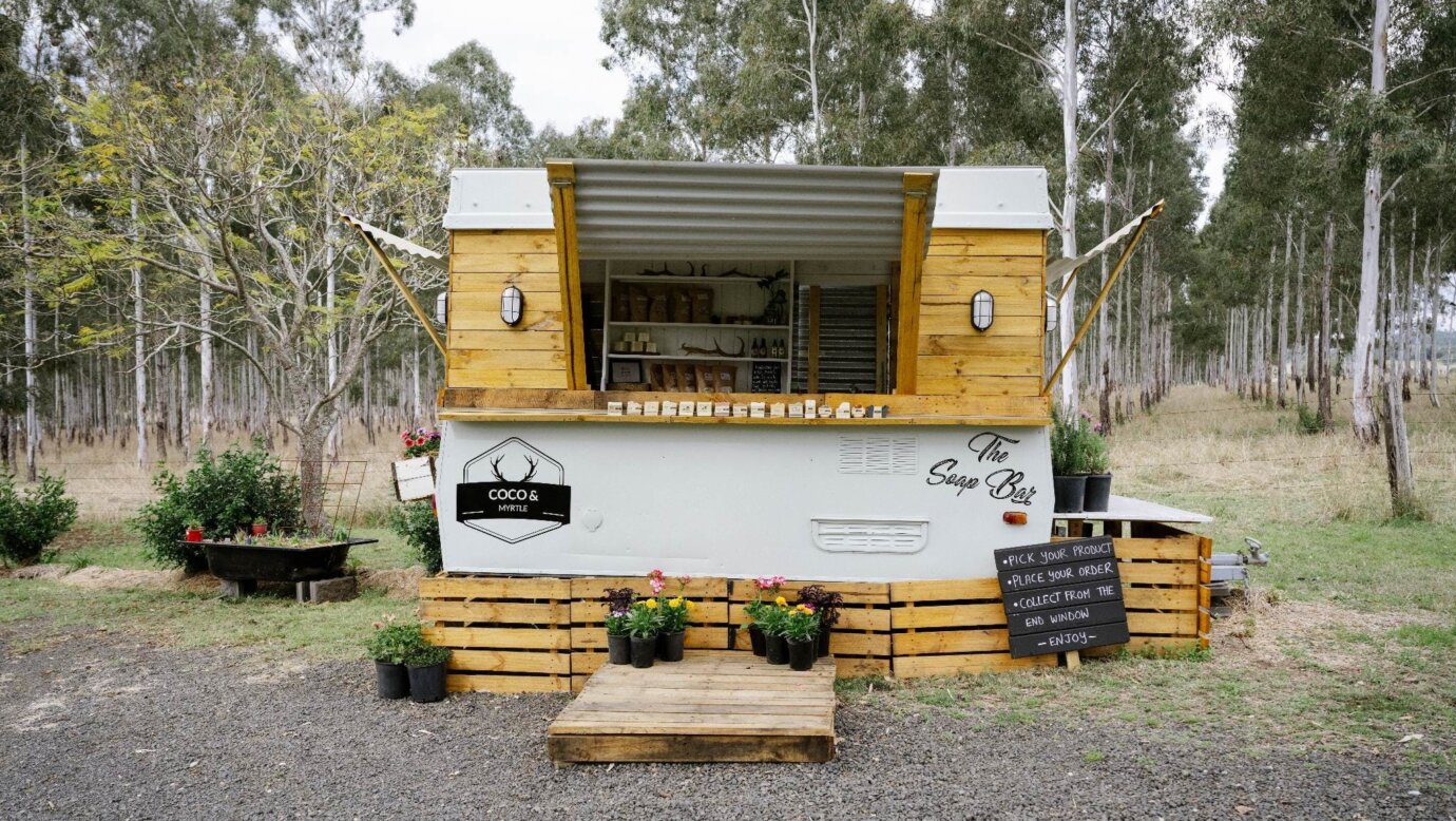 The Coco & Myrtle farm gate shop (Soap Bar) on location in Harrisville