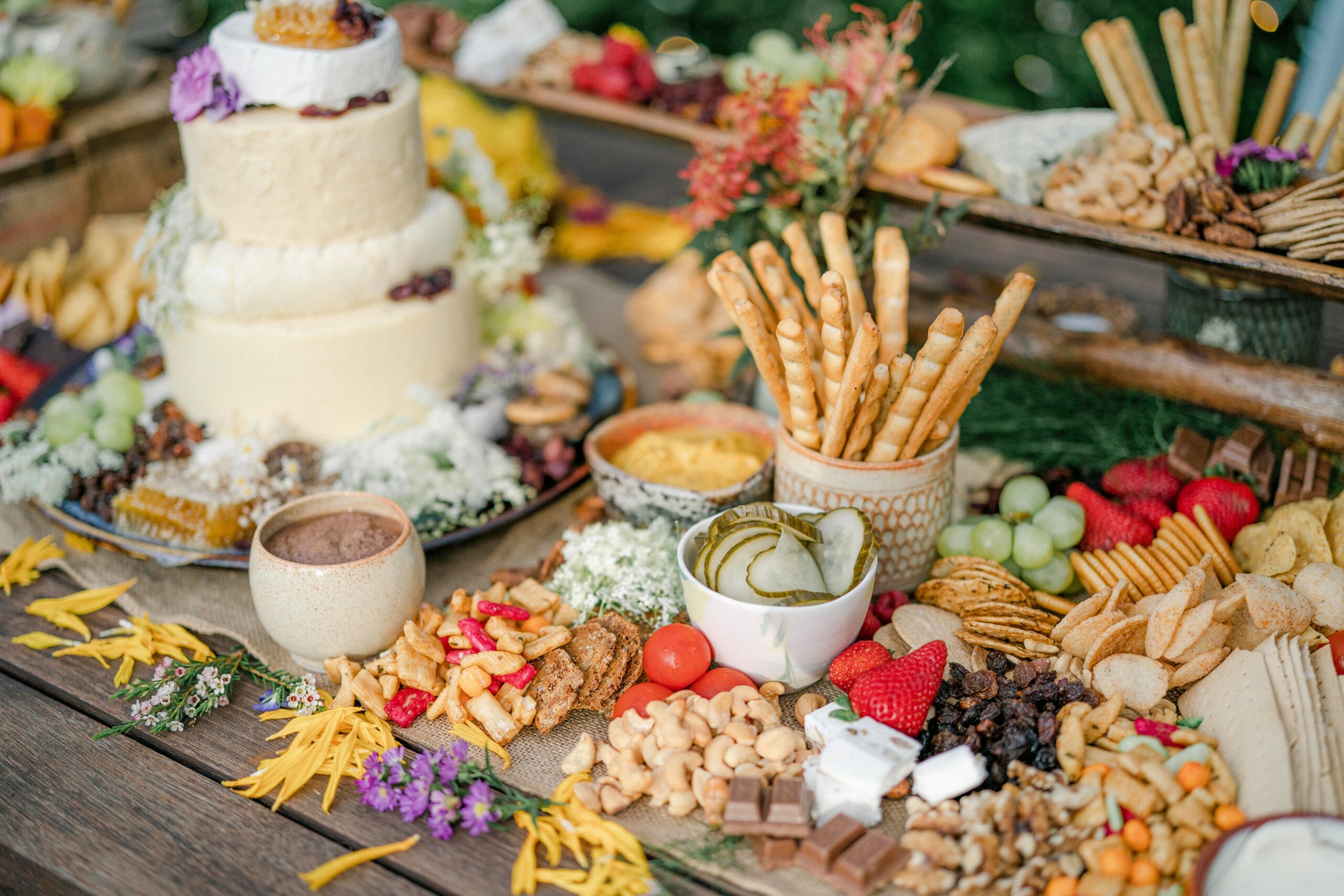 grazing table with Happy Planters by Wedding Ceramics by PJ Pottery