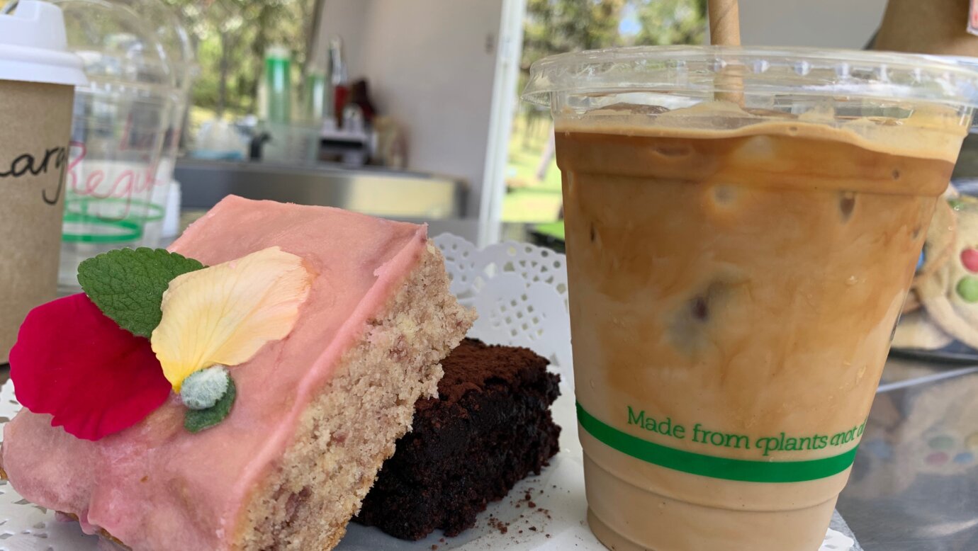Baked goods and iced latte