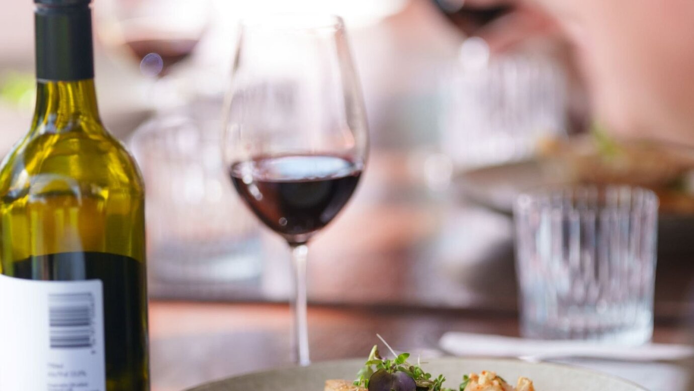 meal and wine on table