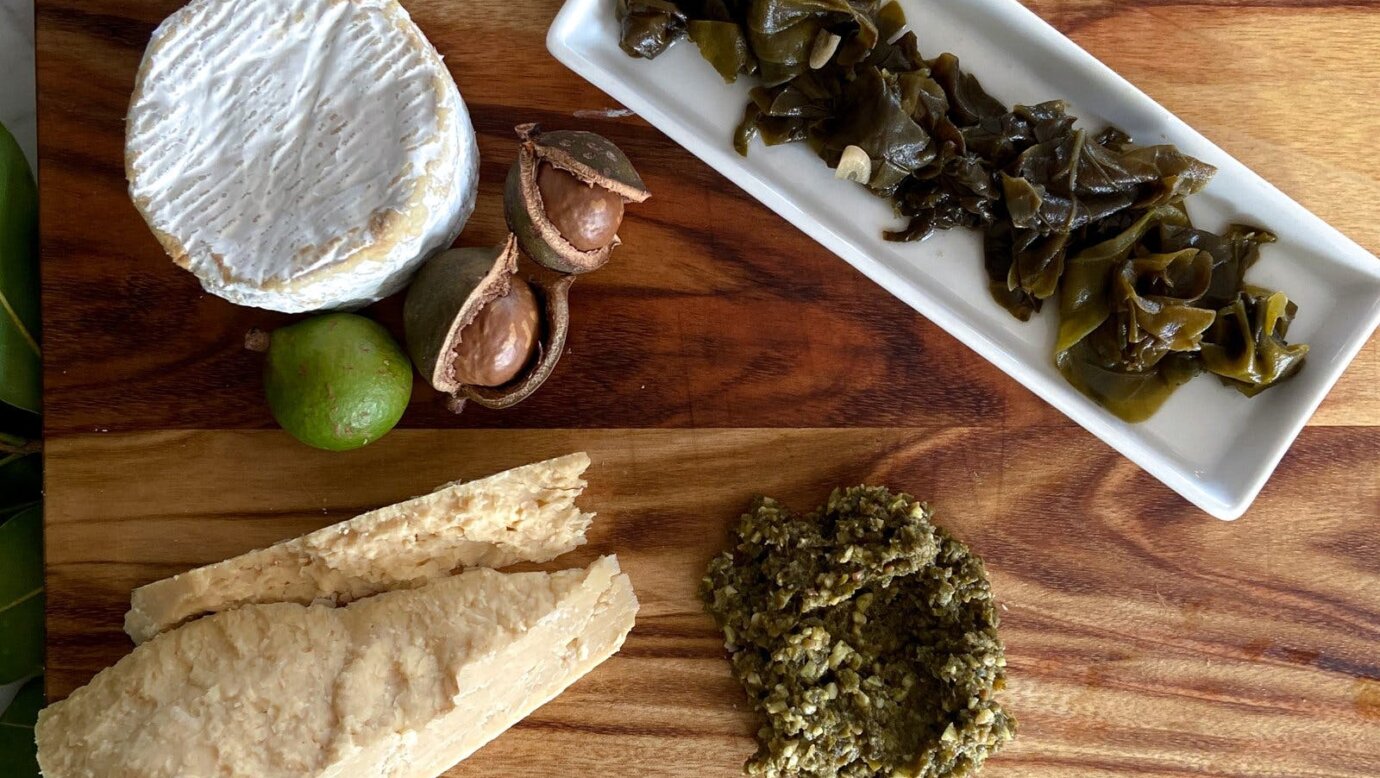 Pickled Warrigal Greens and Pickled Warrigal Greens & Macadamia Nut Pesto. Spectacular with cheese!