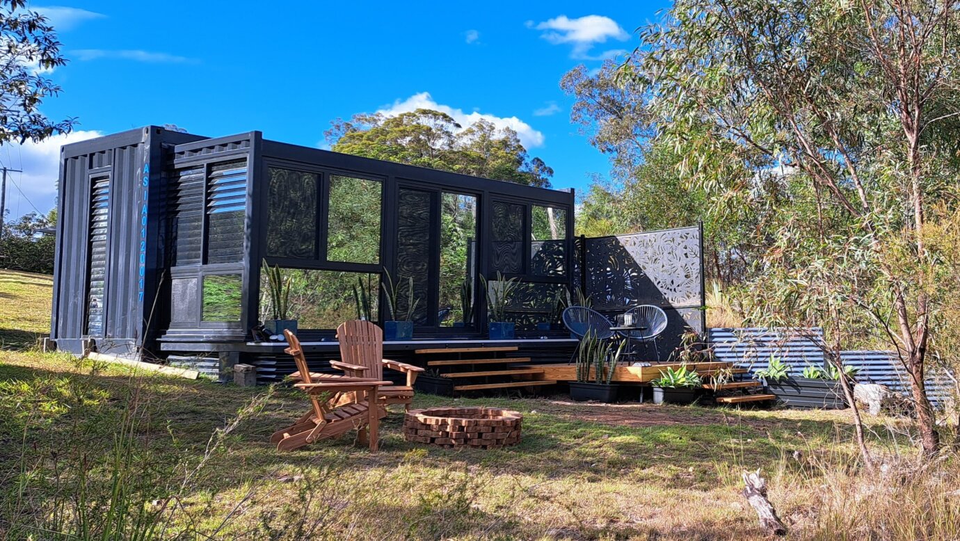 oogie Pod set in own private area among the trees, with outside deck and seating, and firepit