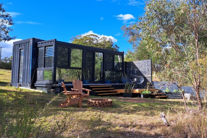 oogie Pod set in own private area among the trees, with outside deck and seating, and firepit