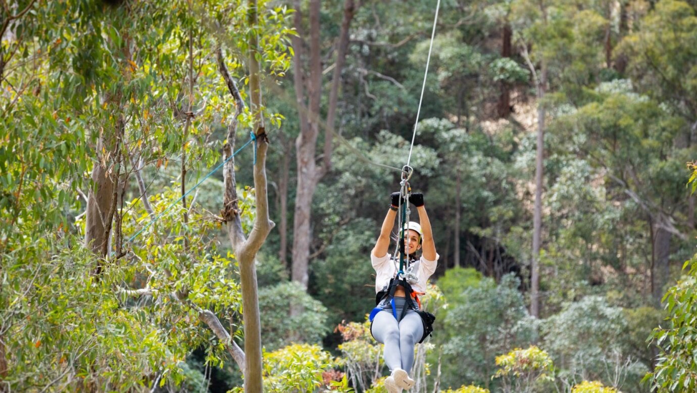 Woman smiling on zipline