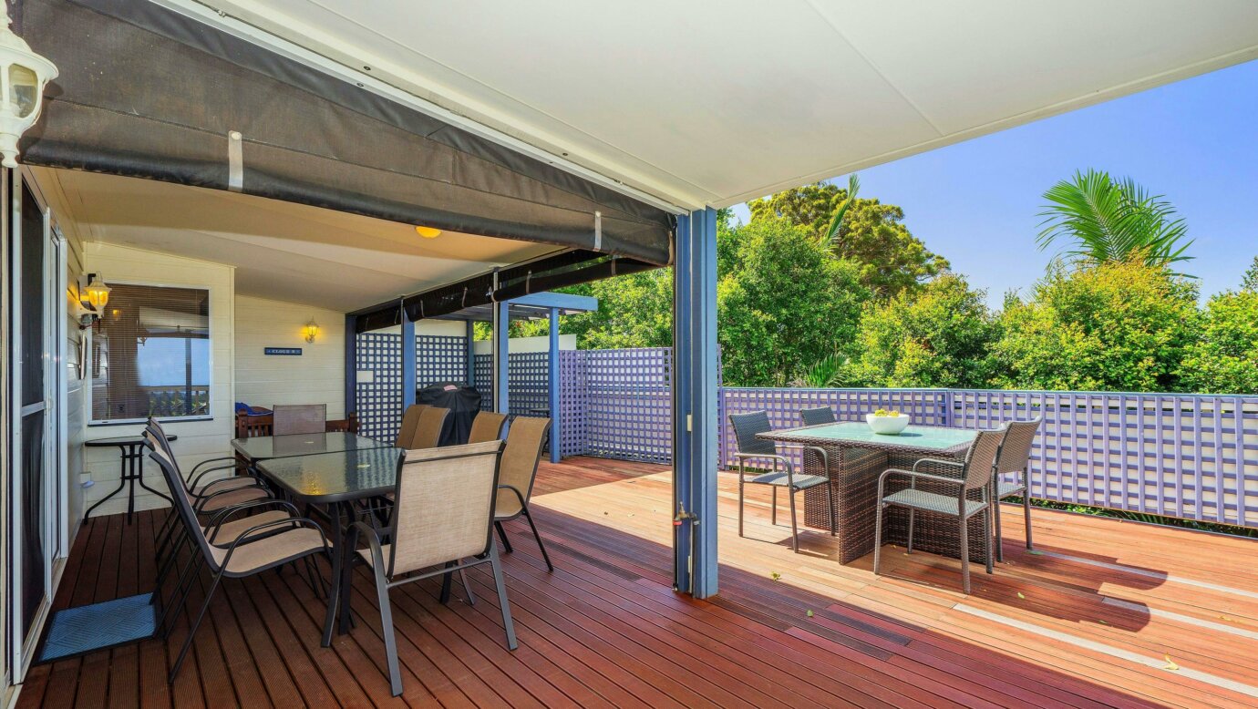 Deck complete with undercover BBQ, day bed and dining for 9+