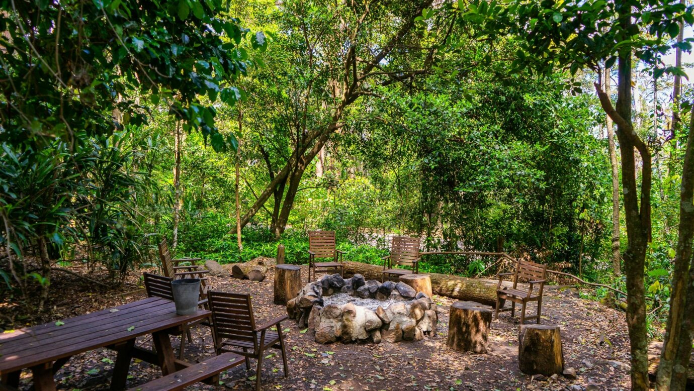 Image shows a fire pit at the campsite