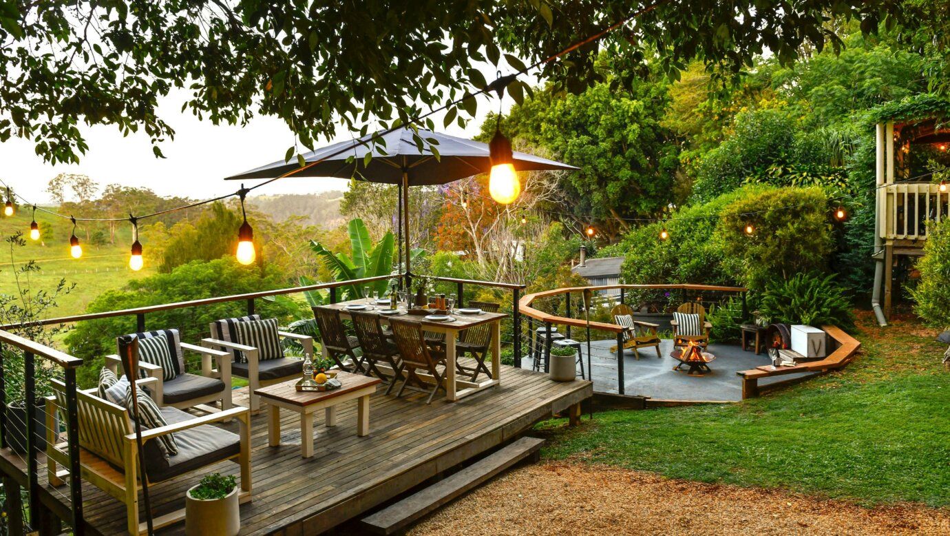 The house entertaining and fire pit