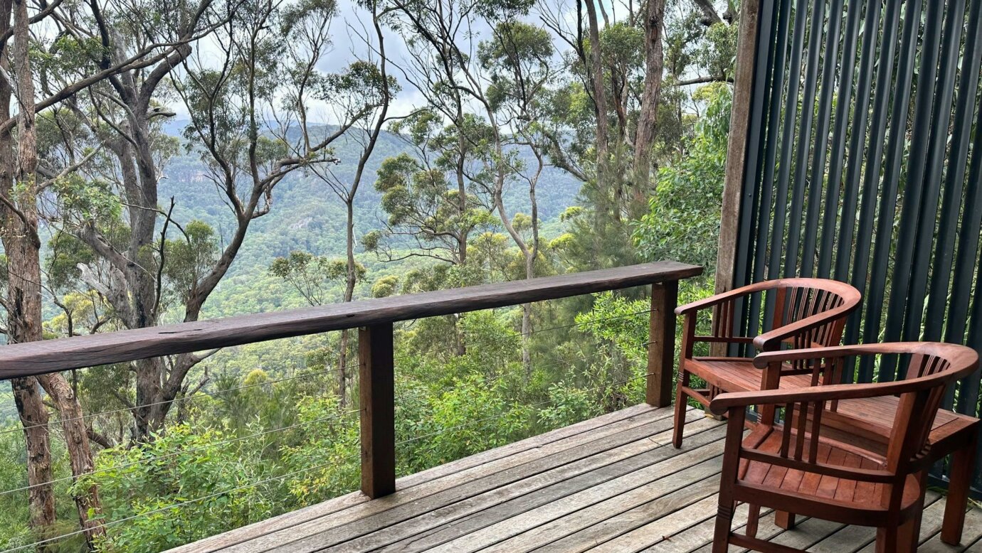 Tiny Wild House deck area and views at Binna Burra