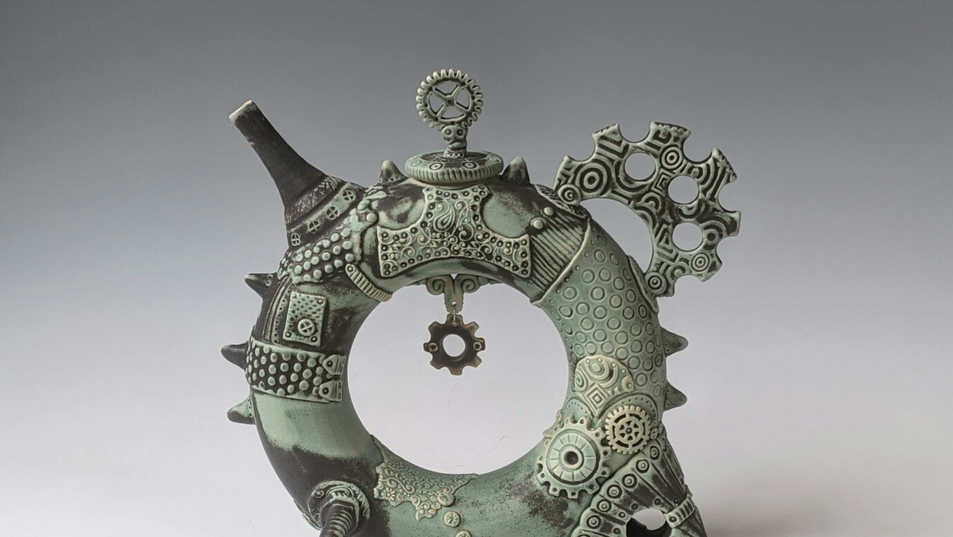 donut shaped Steampunk teapot by PJ Pottery