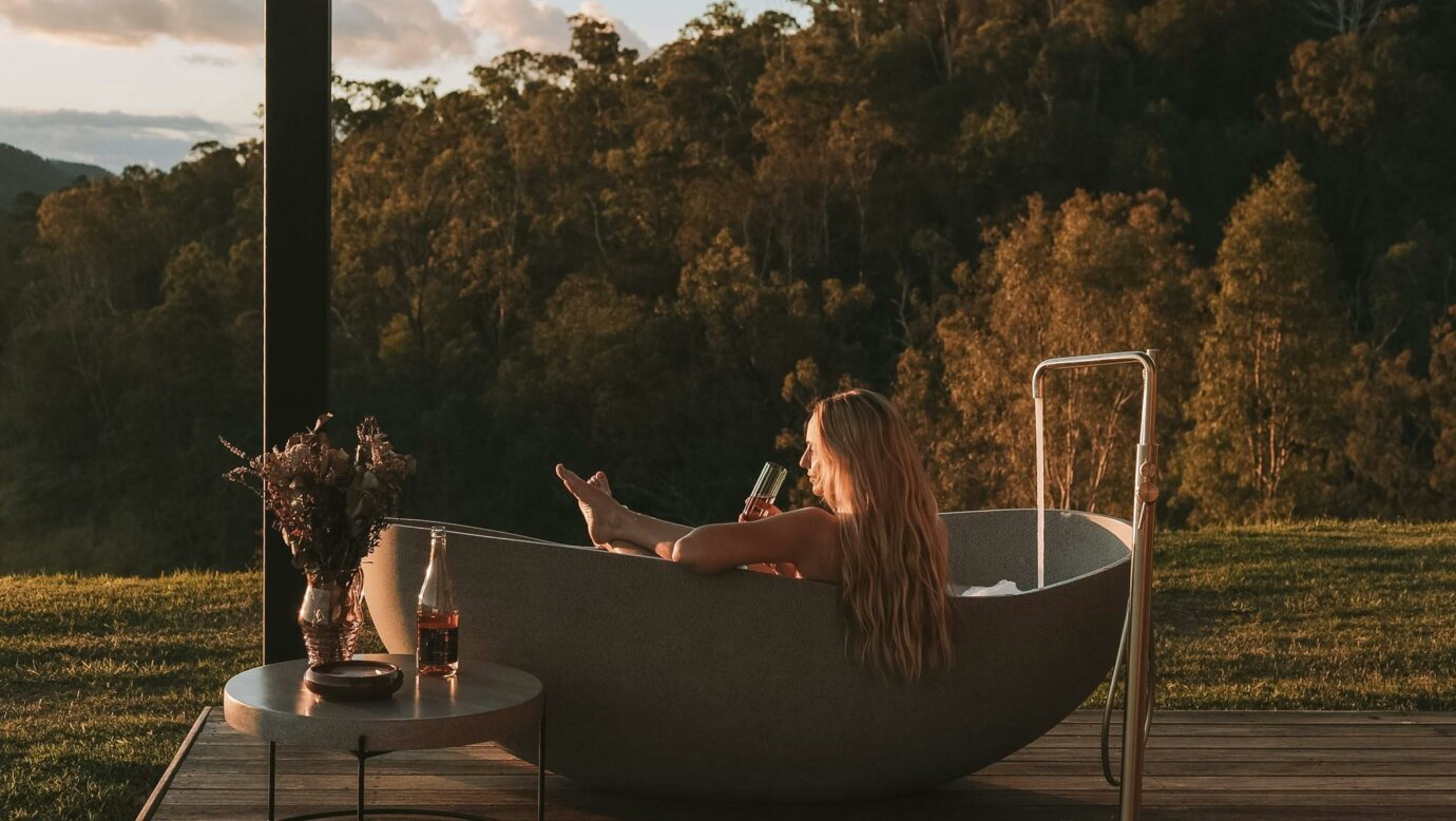 Outdoor bath surrounded by scenic views