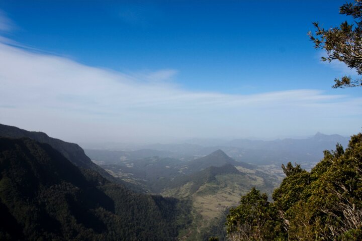 View of valley, mountains and farmland.